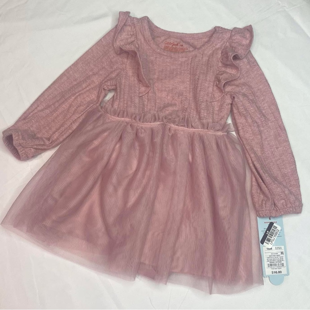 New Cat & Jack Toddler Girls Long Sleeve Solid Knit Tulle Dress Size - 18 Months